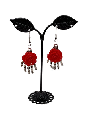 Skeleton Hand with Flower Earrings
