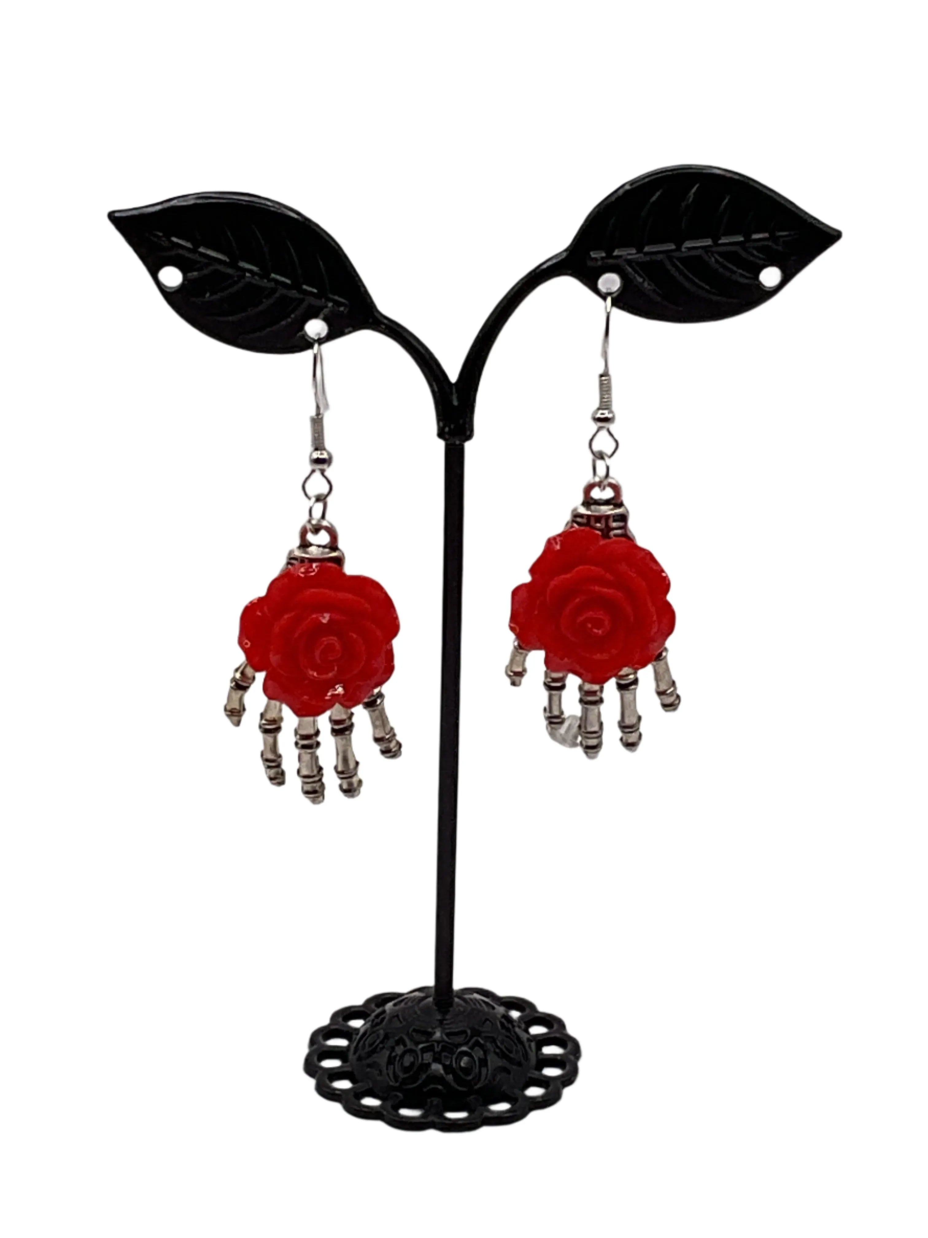 Skeleton Hand with Flower Earrings