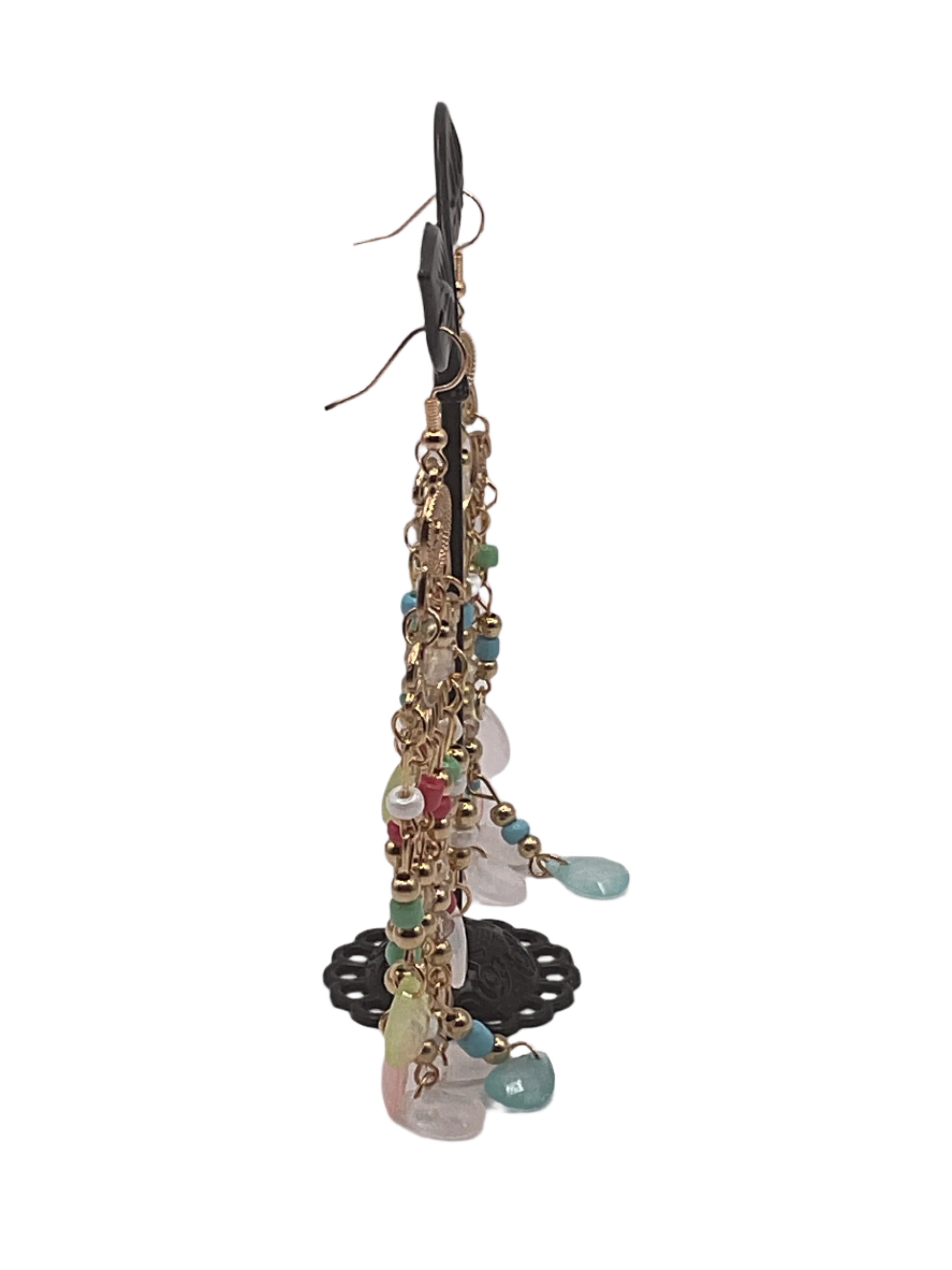 Golden tassel beaded earrings