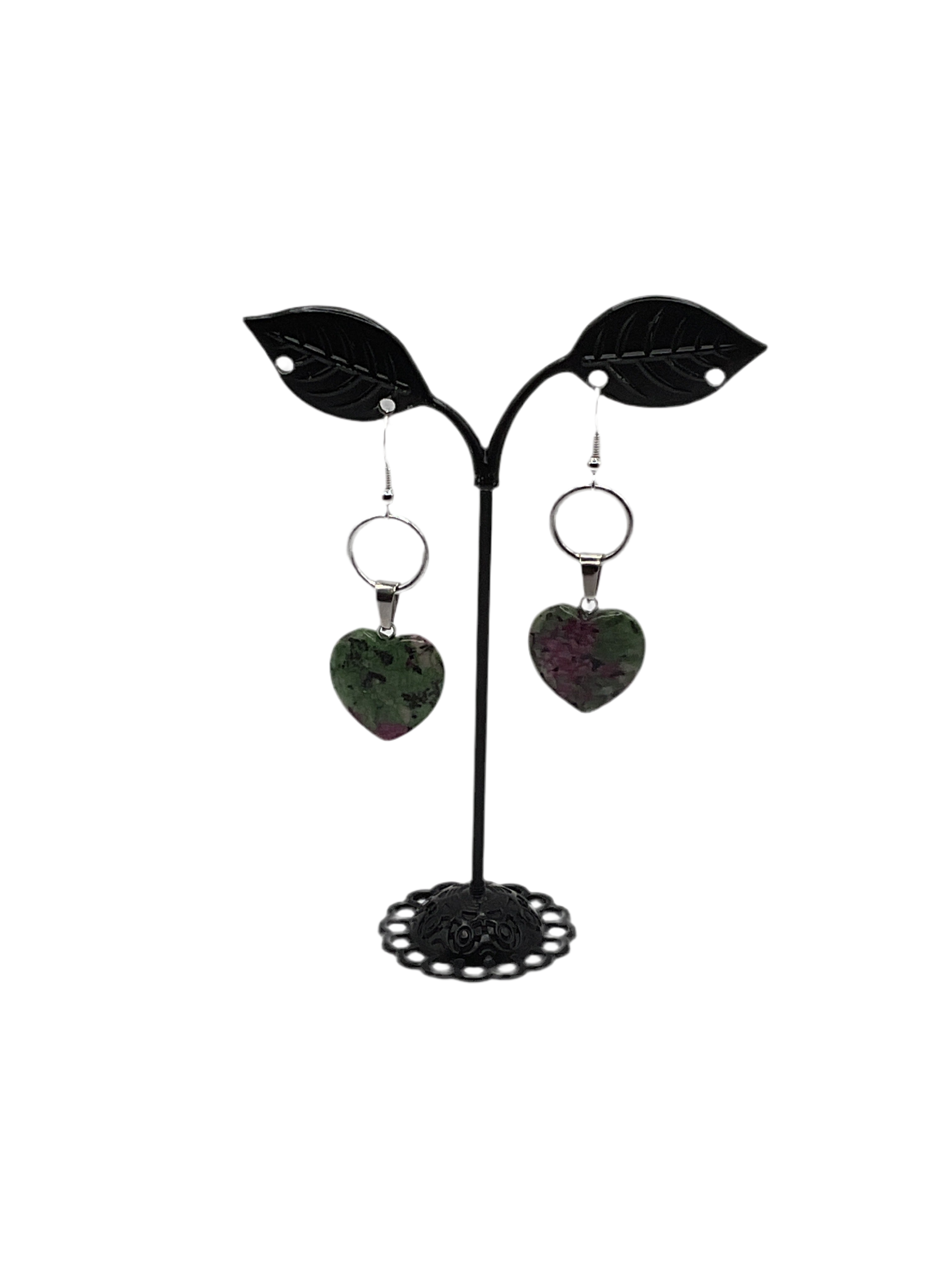 Green And Purple Heart Earrings