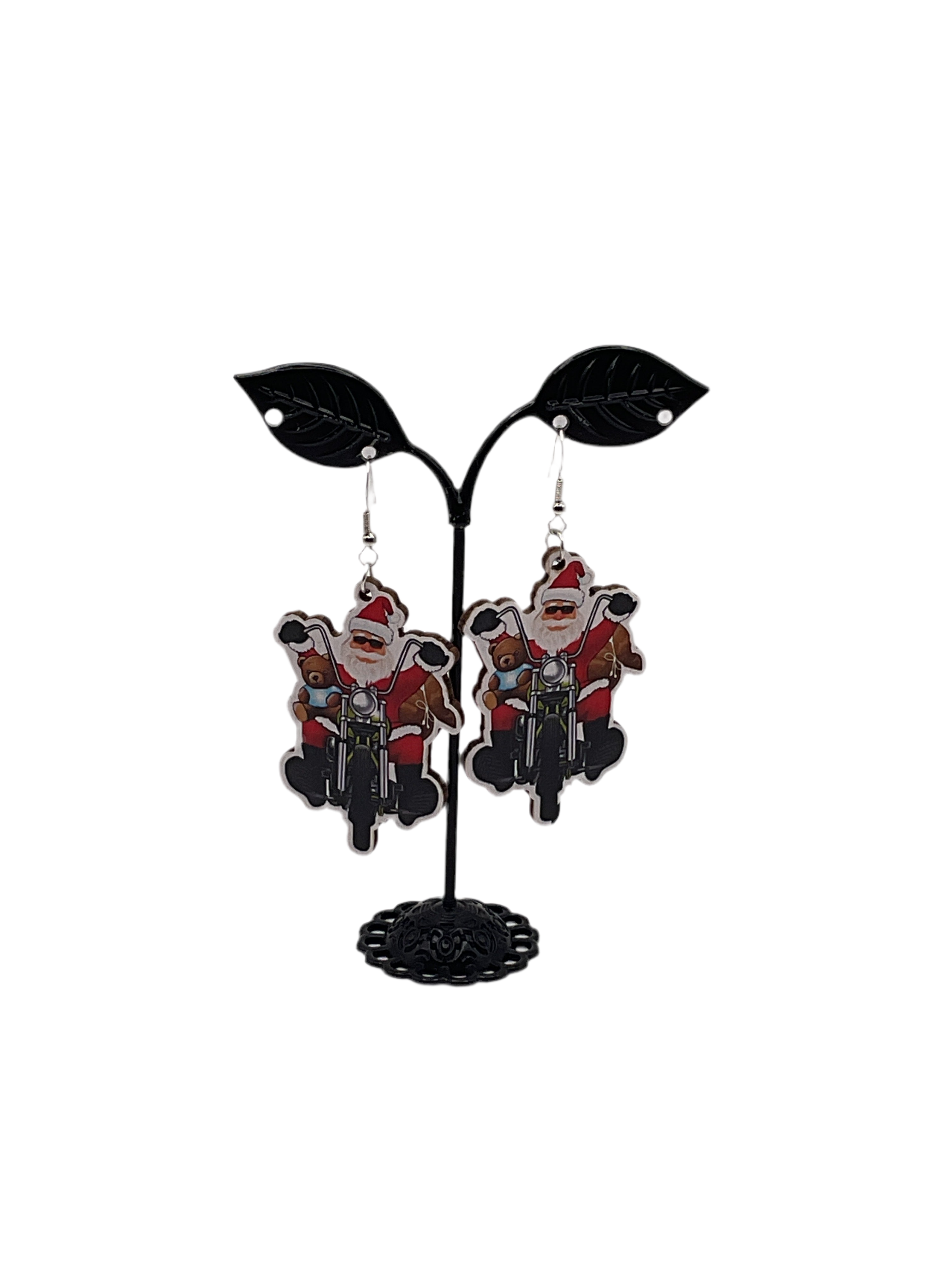 Motorcycle Santa Earrings