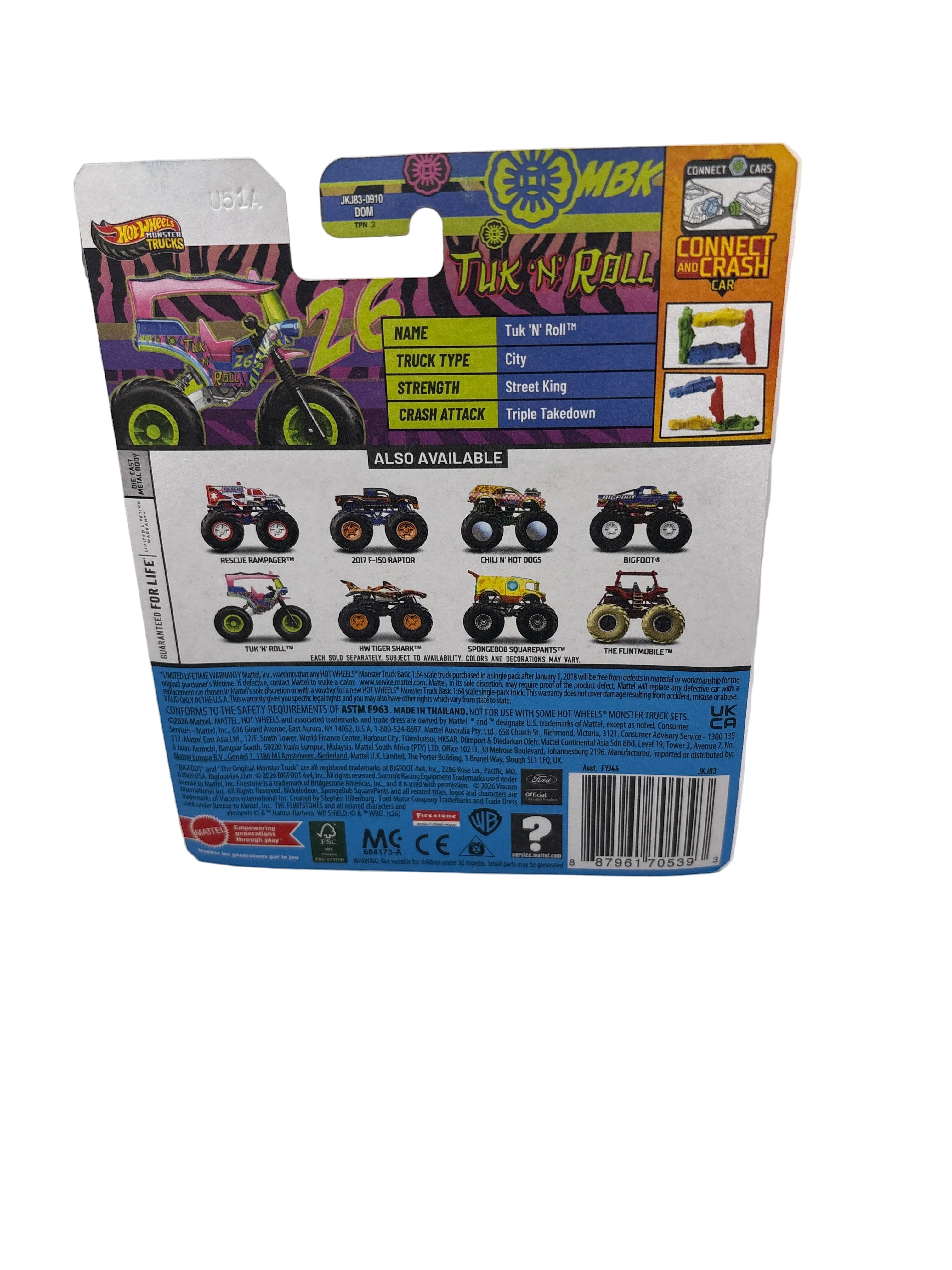Hot Wheels Tuk N Roll Monster Truck Diecast blue