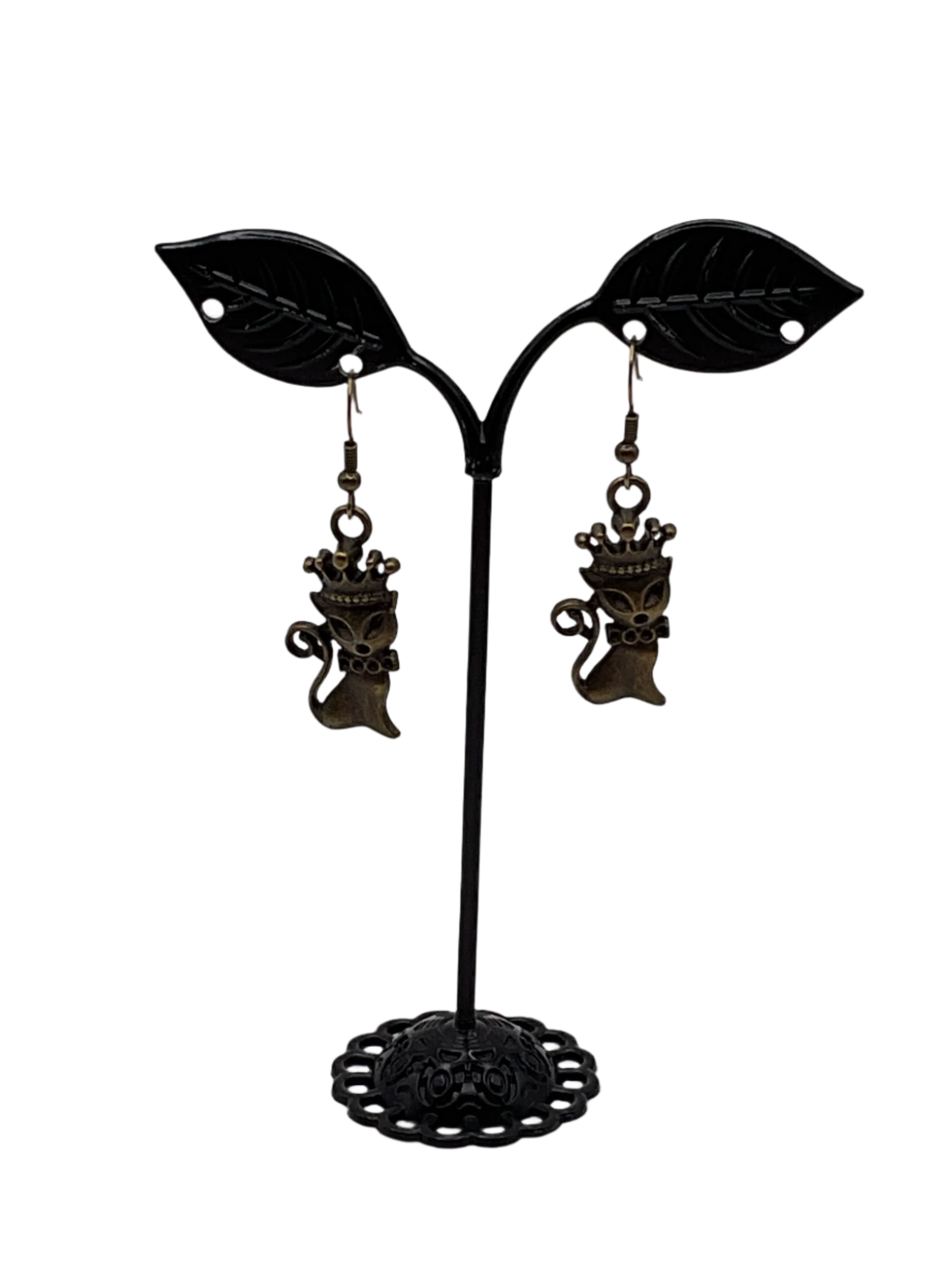 Vintage Bronze Cat Earrings
