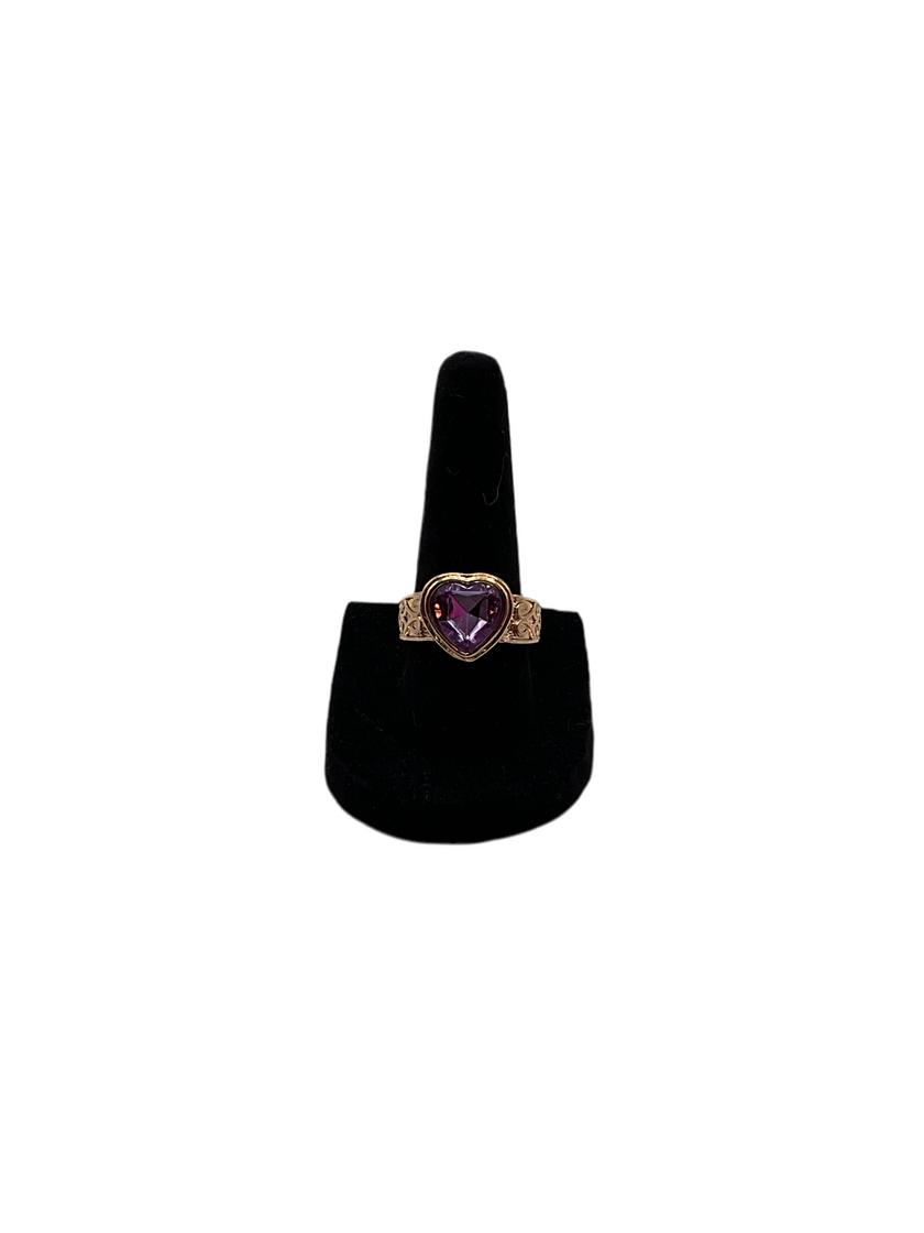 Purple Crystal Heart Gold Ring