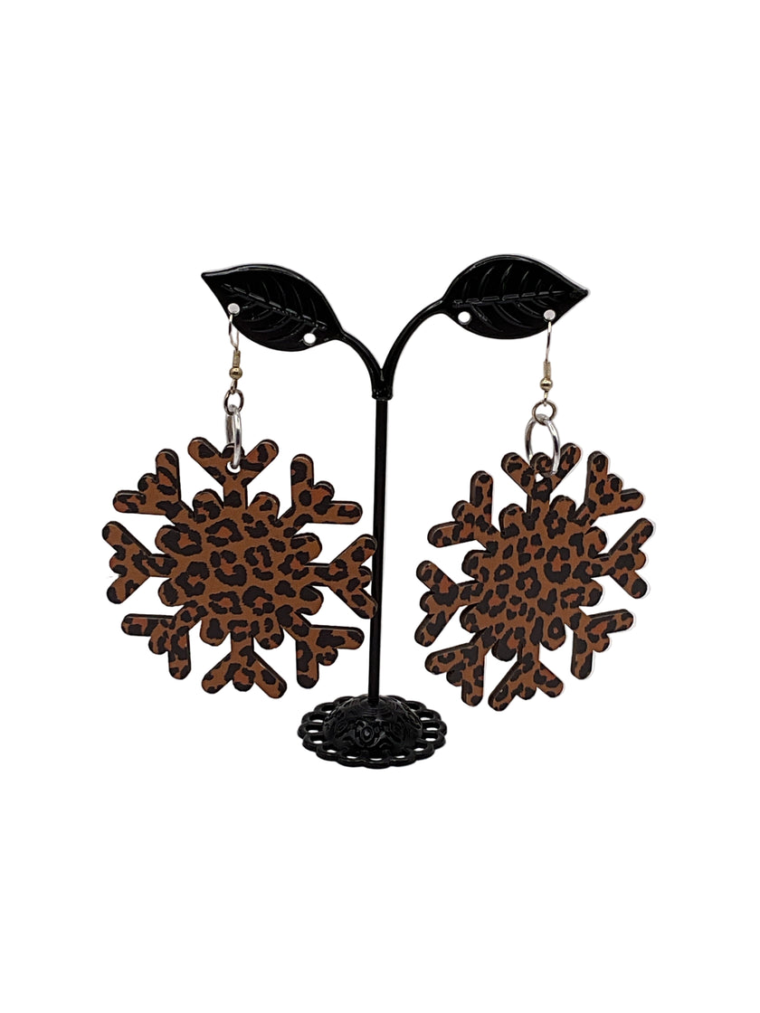 Cheetah Print Snowflake Earrings