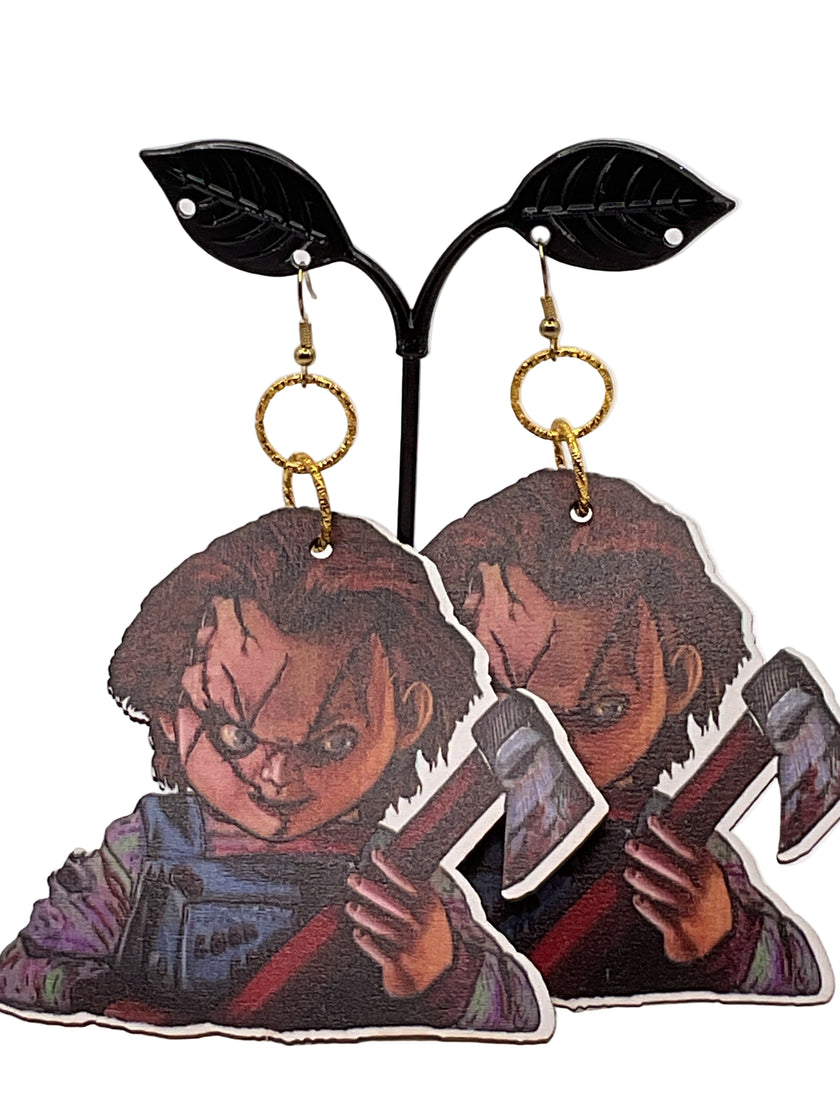 Large Wooden Horror Earrings