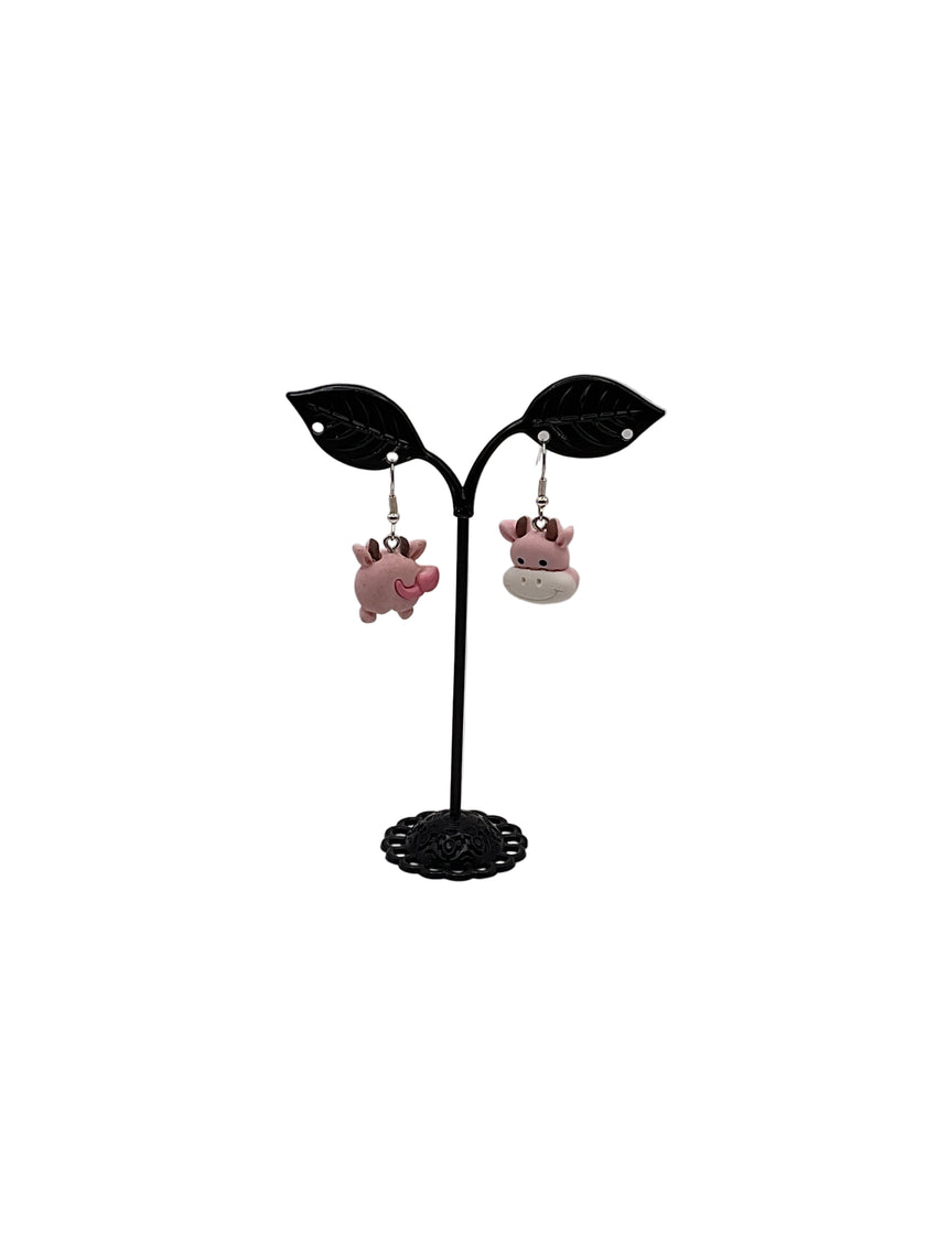 Pink cow earrings