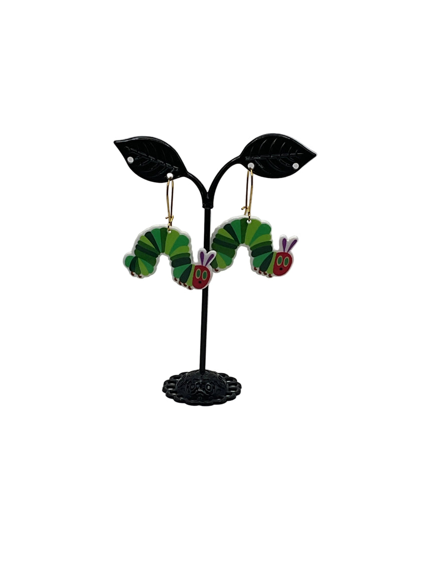 Green Caterpillar Earrings 2
