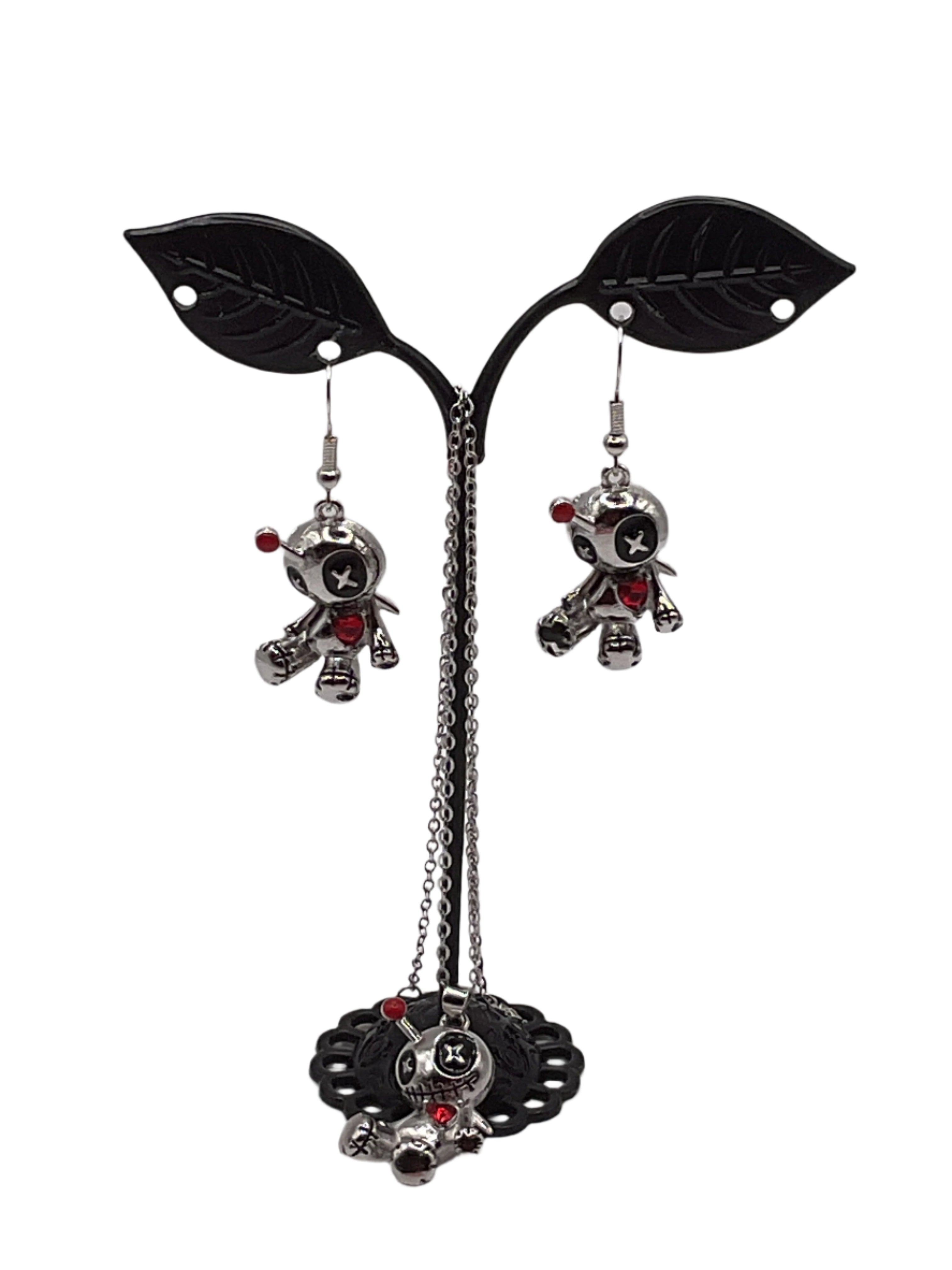 Voo Doo Doll Earrings and Necklace Set
