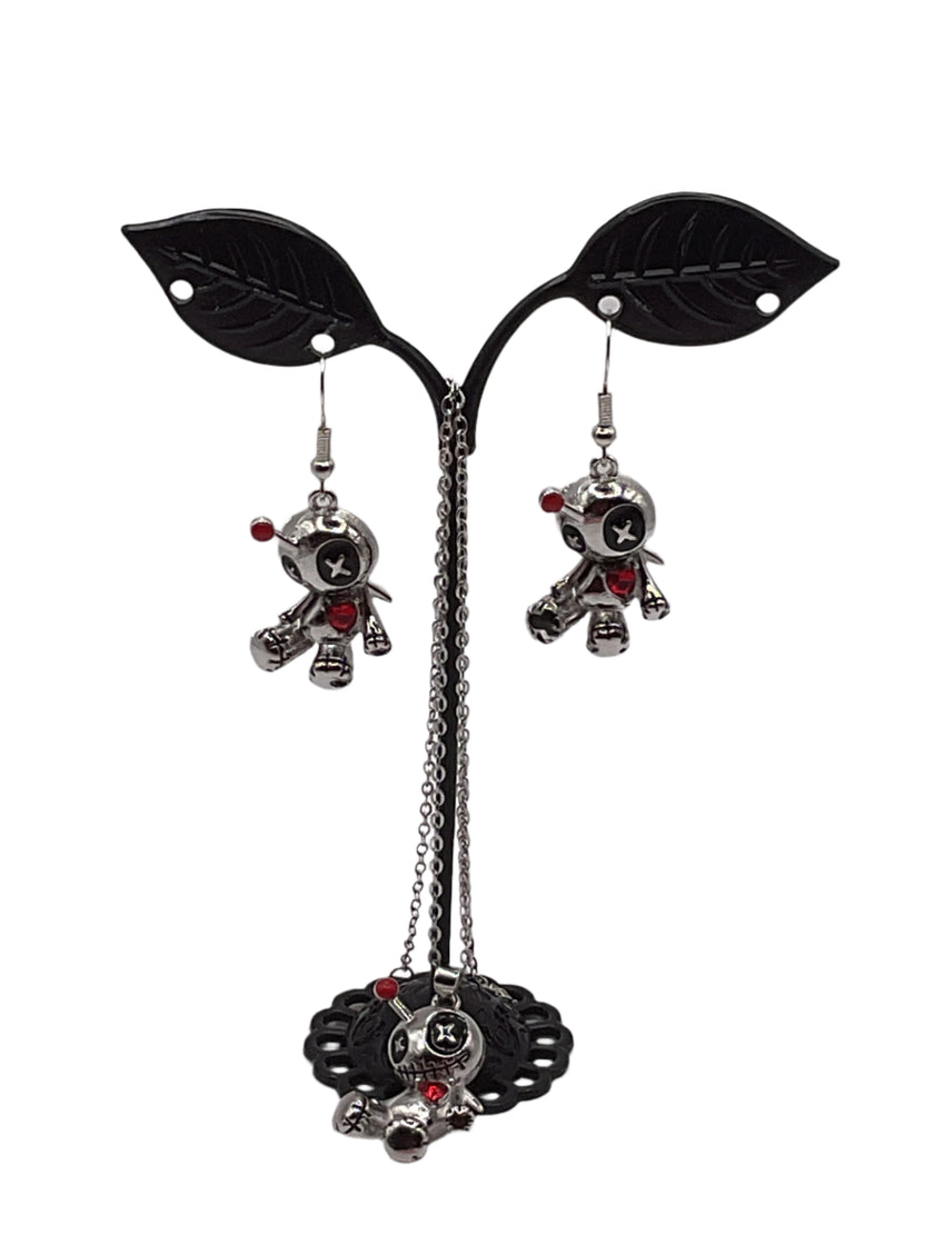Voo Doo Doll Earrings and Necklace Set