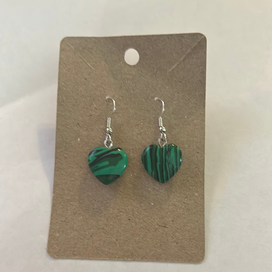 Green heart stone earrings