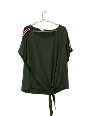 Olive Green Top with Racing Stripes