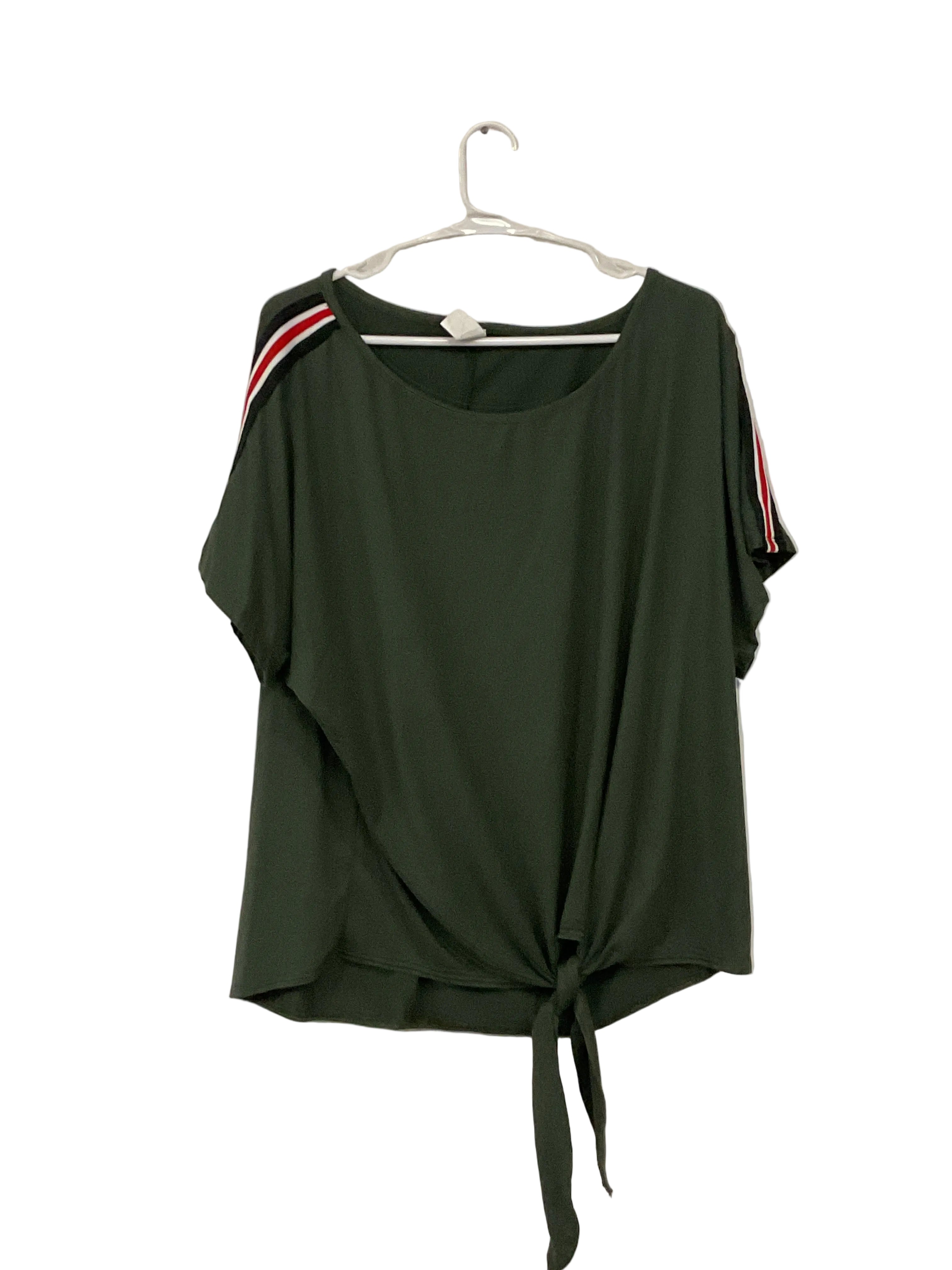 Olive Green Top with Racing Stripes