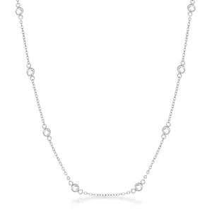 16 Rhodium Plated Clear CZ Round Bezel Saturn Necklace