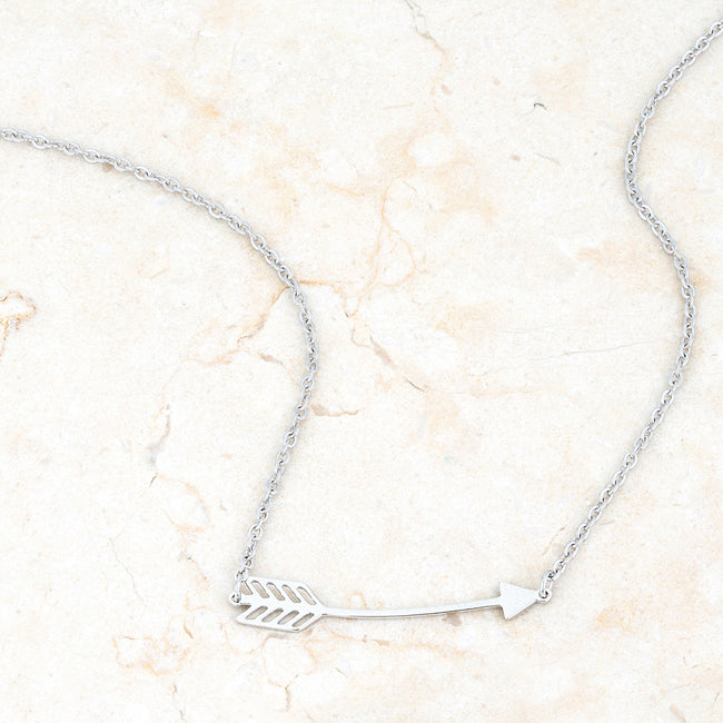 Arianna Rhodium Stainless Steel Arrow Necklace