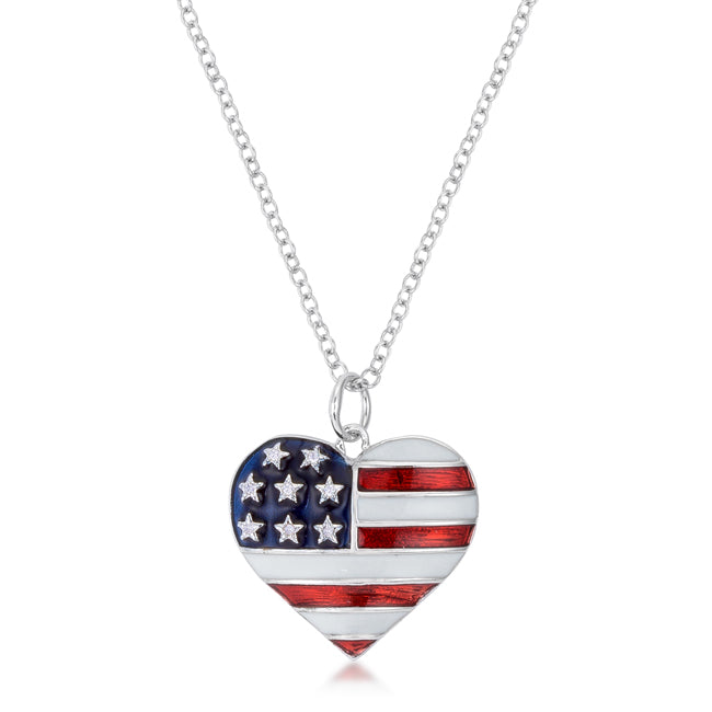 Stars and Stripes Rhodium Necklace with CZ