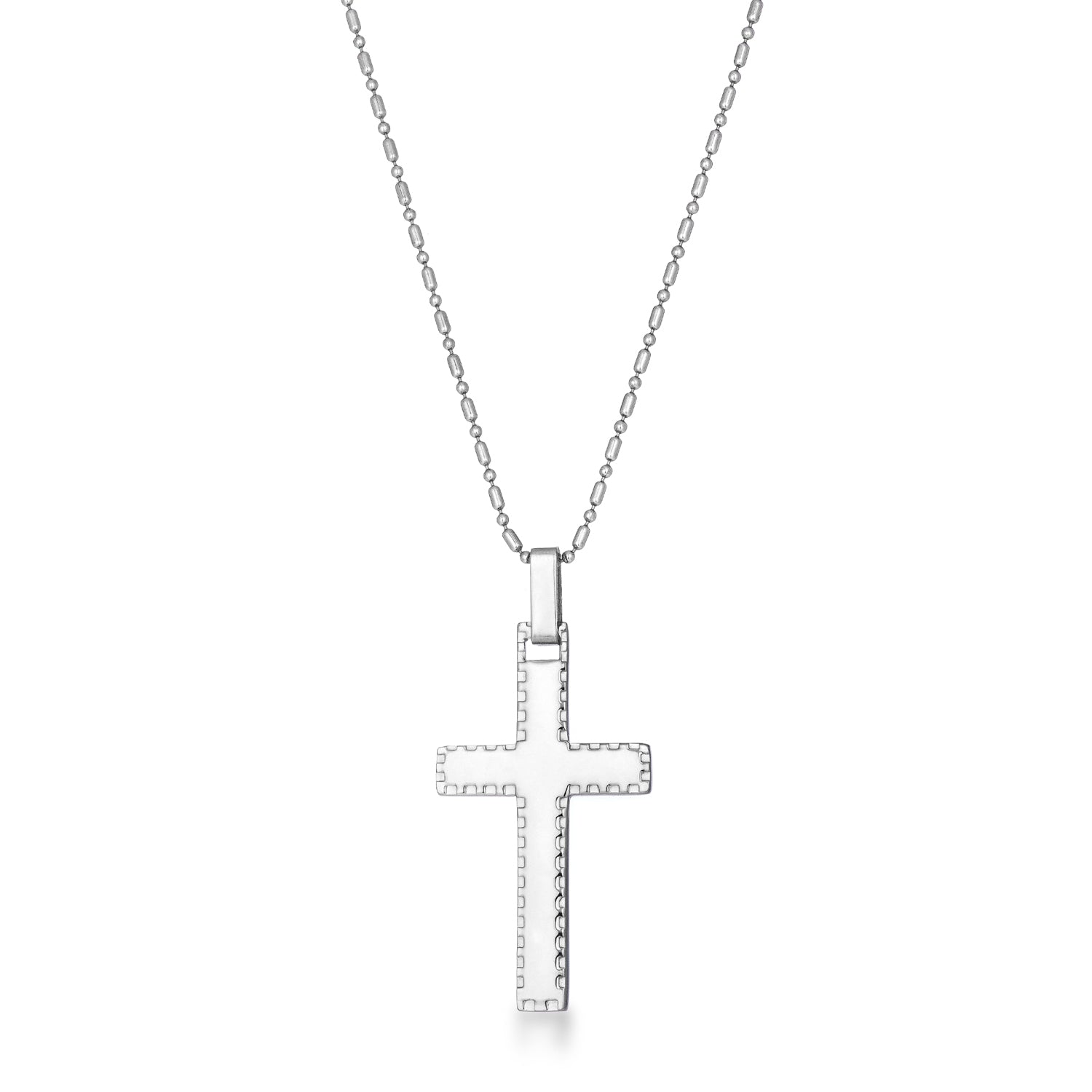 Large Stainless Steel Cross Necklace with Laser Etched Design