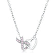 Rhodium Plated Pink CZ Interlocking Heart Ribbon Pendant