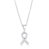 Rhodium Plated Heart Filigree Breast Cancer Awareness Ribbon Pendant