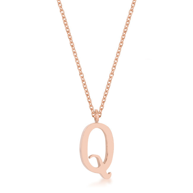 Elaina Rose Gold Stainless Steel Q Initial Necklace