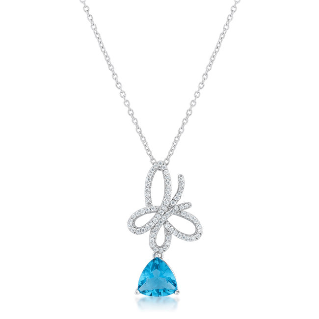 Claudia 2.3ct Aqua CZ Rhodium Butterfly Drop Necklace