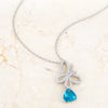 Claudia 2.3ct Aqua CZ Rhodium Butterfly Drop Necklace