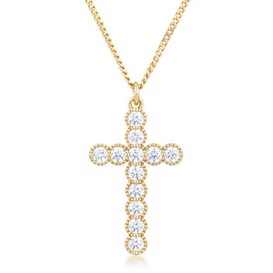 Micro Beaded 18k Gold Plated Clear CZ Cross Pendant