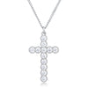 Micro Beaded Rhodium Plated Clear CZ Cross Pendant