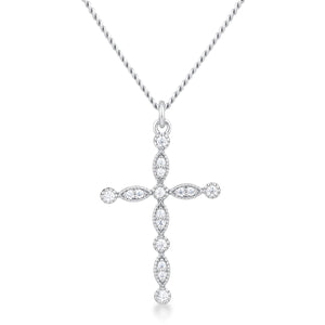 Delicate Vintage Rhodium Plated Clear CZ Cross Pendant