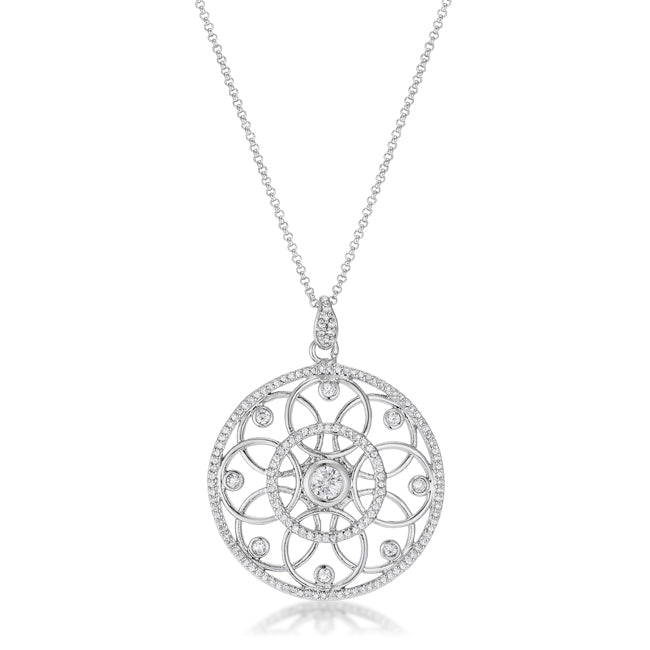 1.4 Ct Rhodium Pendant Necklace with Interlocking Circles and CZ