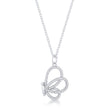 Whimsical Rhodium CZ Butterfly Pendant and Necklace