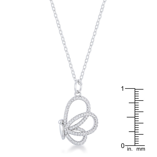 Whimsical Rhodium CZ Butterfly Pendant and Necklace