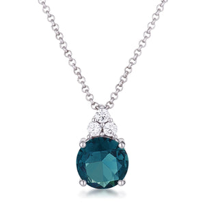 Simple Rhodium Plated 9mm Blue Green CZ Pendant