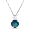 Simple Rhodium Plated 9mm Blue Green CZ Pendant