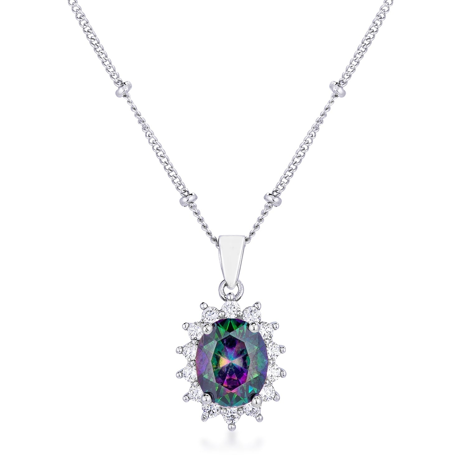 Rhodium Plated Mystic Petite Royal Oval Pendant