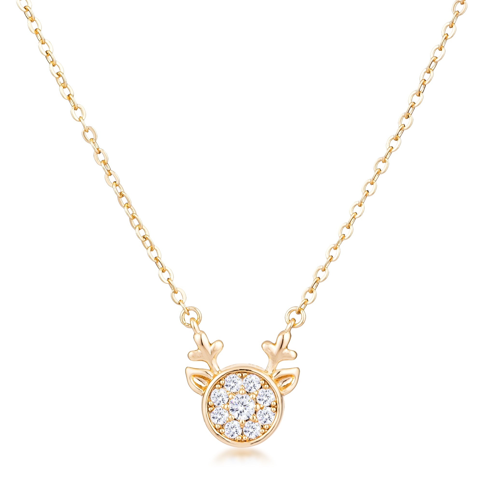 Gold Plated Reversible Champagne CZ Reindeer Pendant