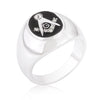 Rhodium Plated Onyx Cubic Zirconia Masonic Ring