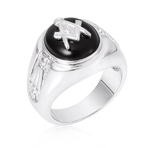 Rhodium Plated Onyx Mens Ring