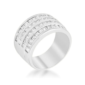 4 Row Rhodium Cubic Zirconia Cocktail Ring