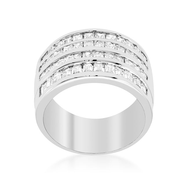 4 Row Rhodium Cubic Zirconia Cocktail Ring