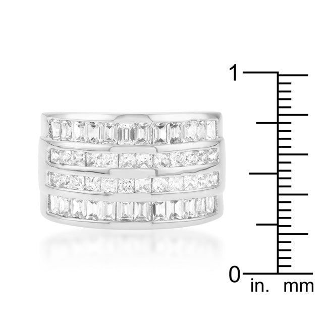 4 Row Rhodium Cubic Zirconia Cocktail Ring