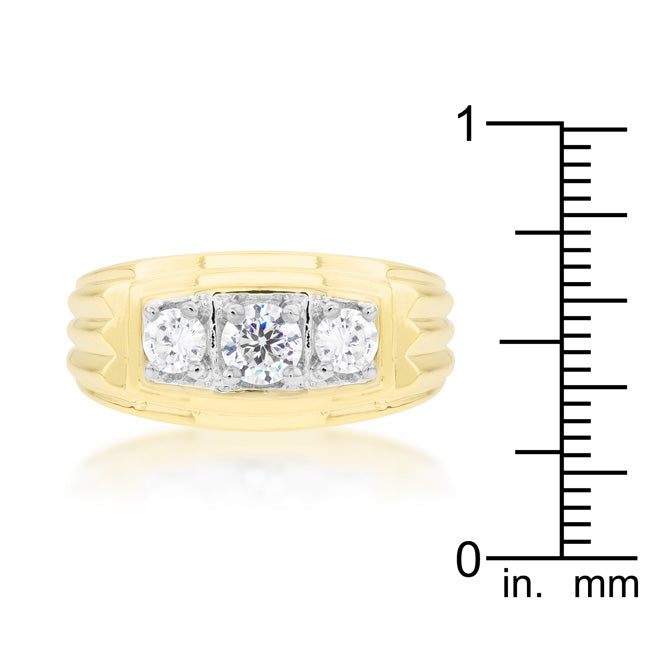 Golden Triplet Cubic Zirconia Ring