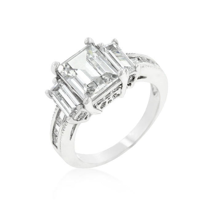 Emerald Cut Triplet Engagement Ring