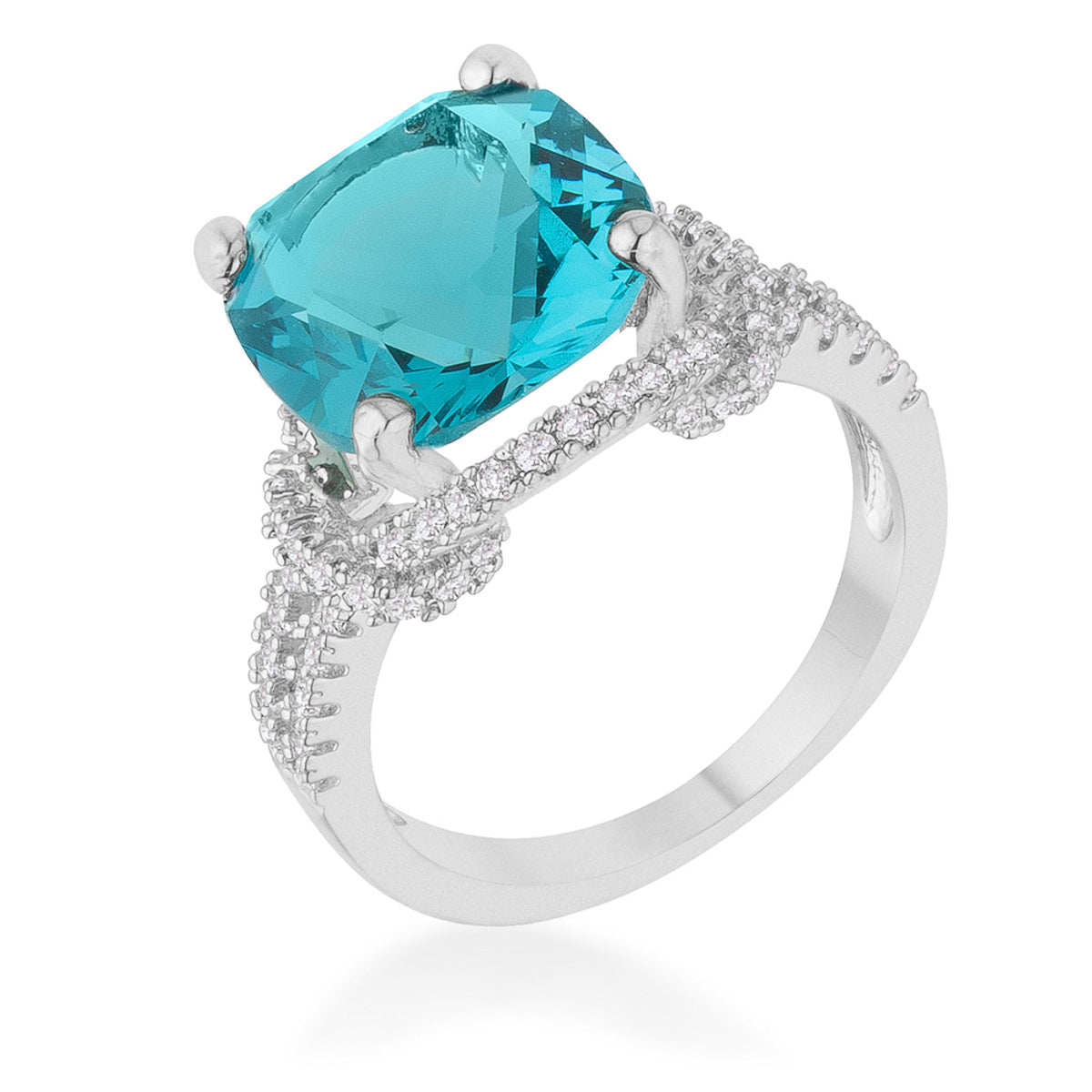 Charlene 6.2ct Aqua CZ Rhodium Classic Statement Ring