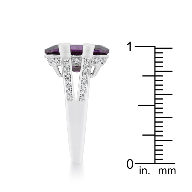 Rema 8.6ct Amethyst CZ Rhodium Emerald Classic Cocktail Ring