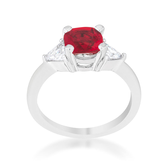 Shonda 1.8ct Garnet CZ Rhodium Cushion Classic Statement Ring