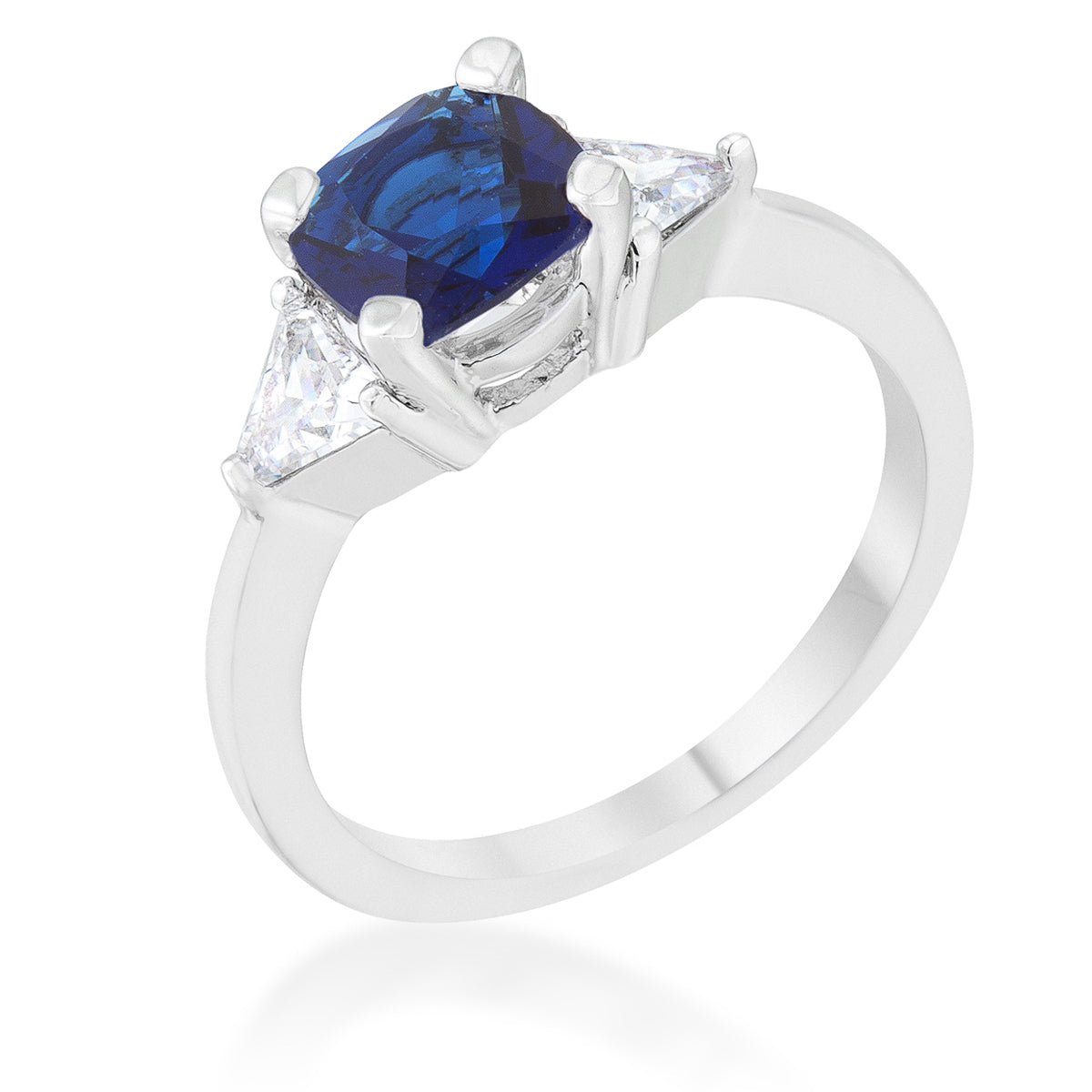 Shonda 1.8ct Sapphire CZ Rhodium Cushion Classic Statement Ring