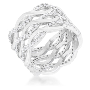 Contemporary 0.88ct CZ Rhodium Twist Wide Cocktail Ring