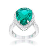 Laura 9.9ct Blue Green CZ Rhodium Classic Teardrop Ring