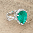 Laura 9.9ct Blue Green CZ Rhodium Classic Teardrop Ring